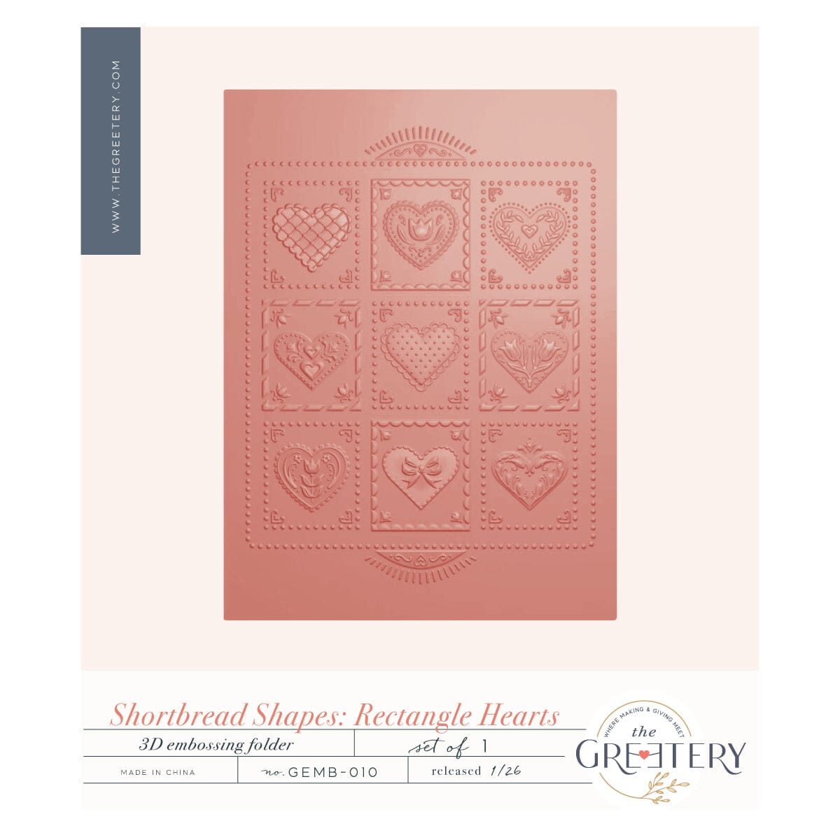 Hearts & Hands 複数冊ほか Shortbread Shapes: Rectangle Hearts Embossing Folder – The Greetery