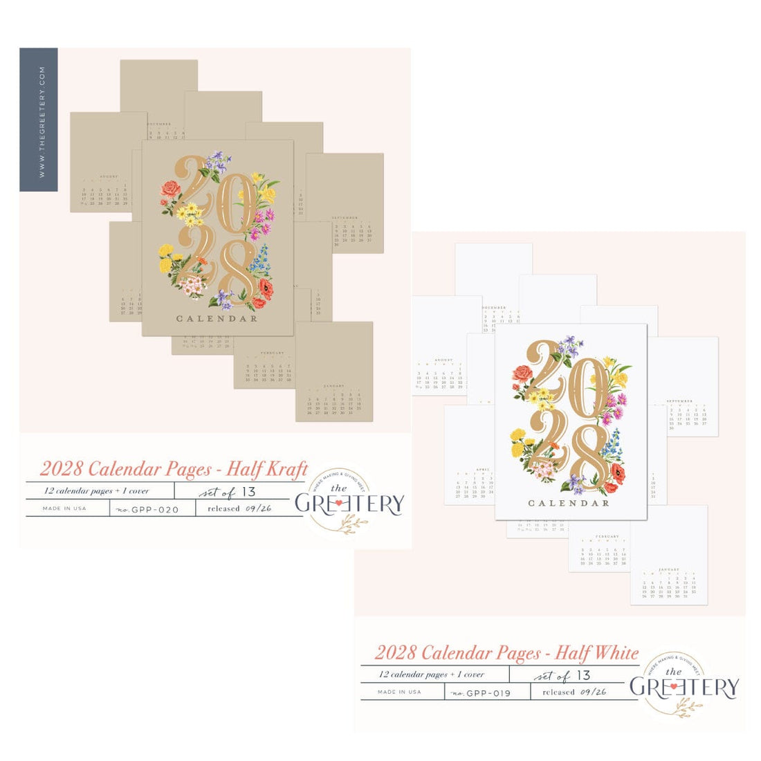 2028 Calendar Pages - Half