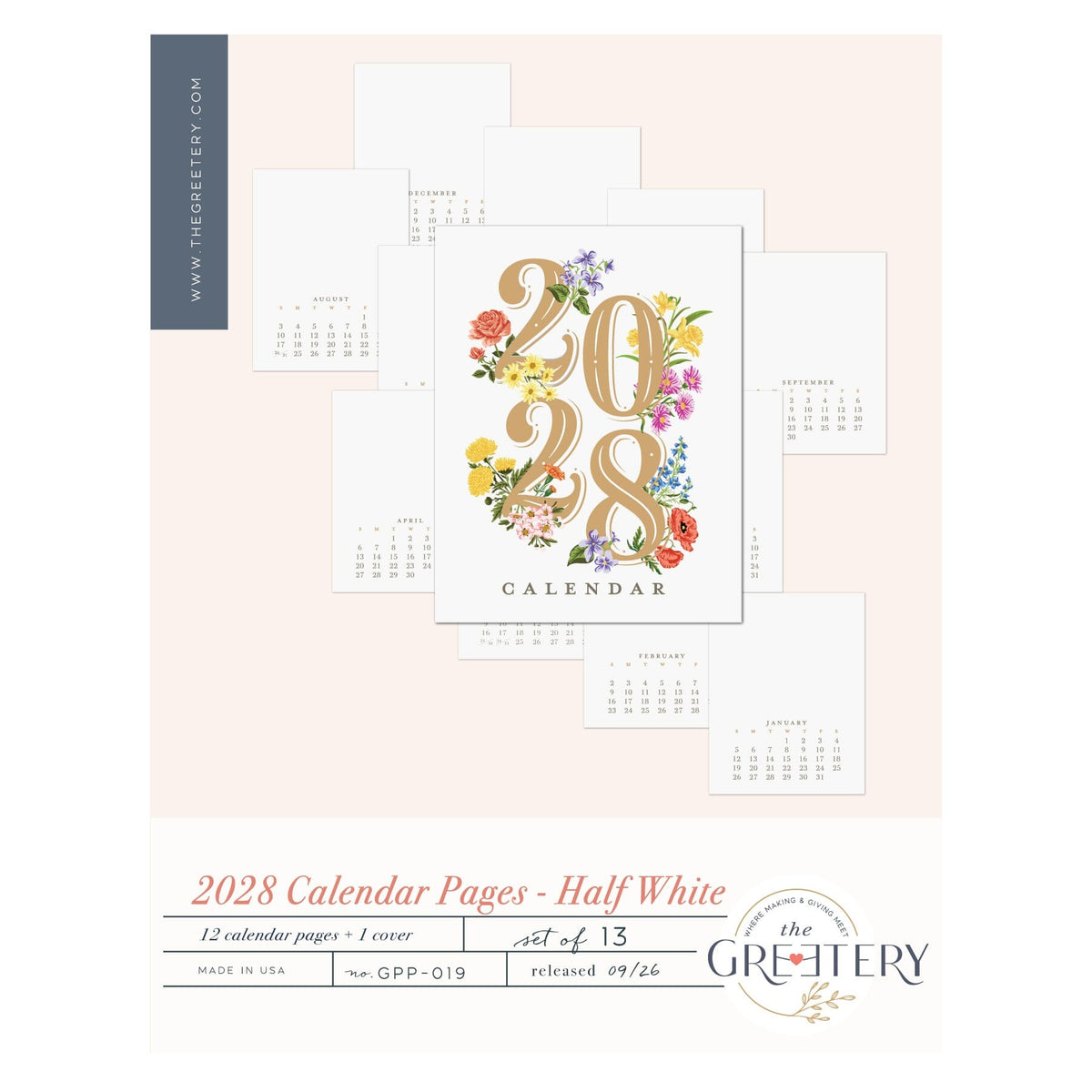 2028 Calendar Pages - Half
