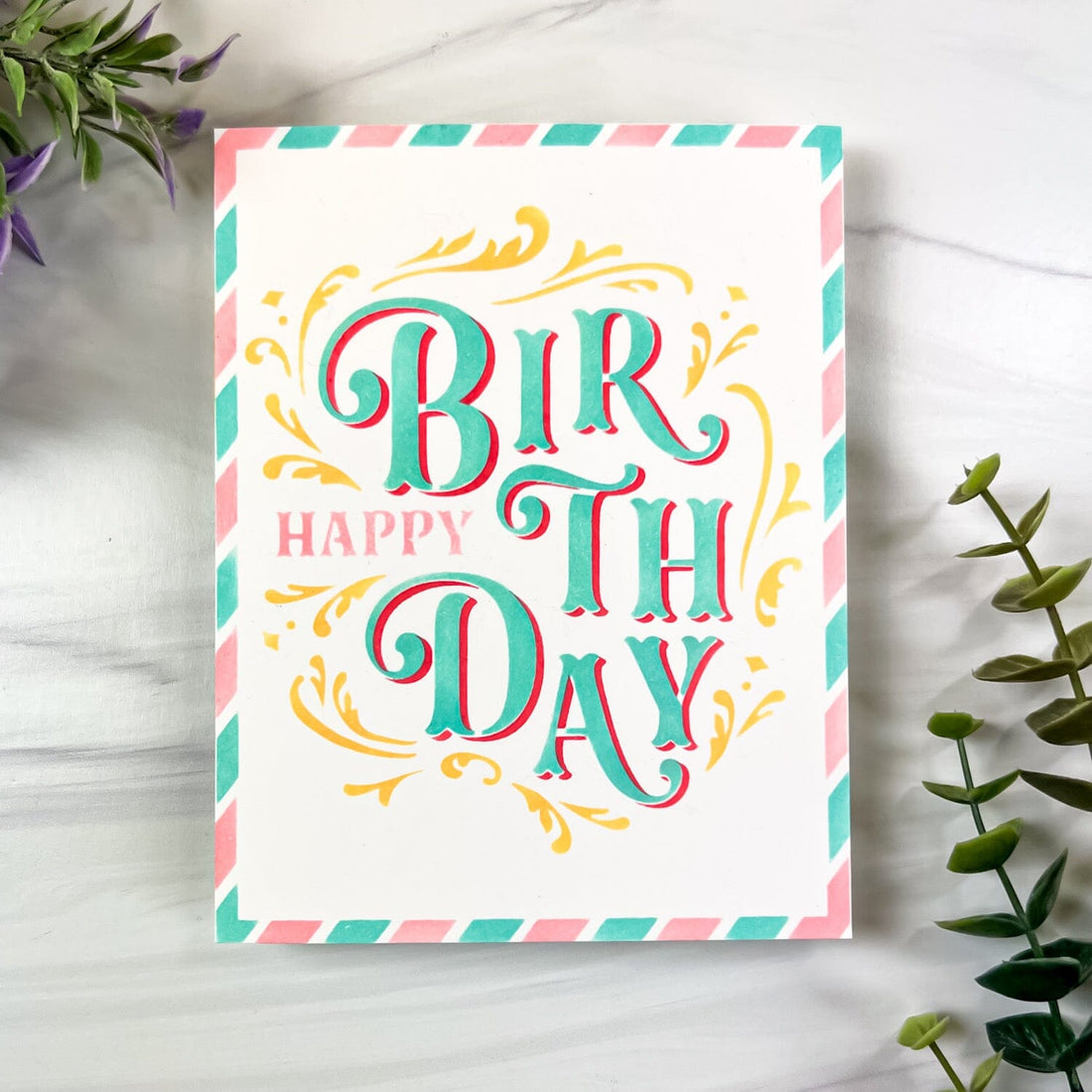 Flourished Phrases Birthday Stencil